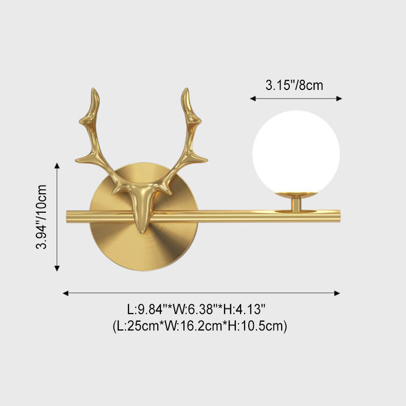 Luxury Antler Full Brass Glass 1-Light Wall Sconce Lamp