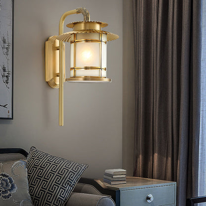 Chinese Copper Lantern Design 1-Light Wall Sconce Lamp
