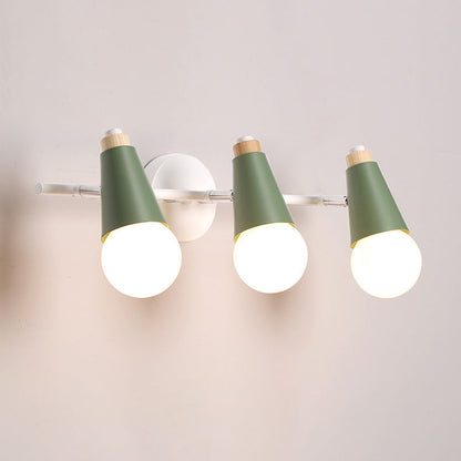 Simplicity Wood Iron Horn Cone 1/2/3 Light Wall Sconce Lamp