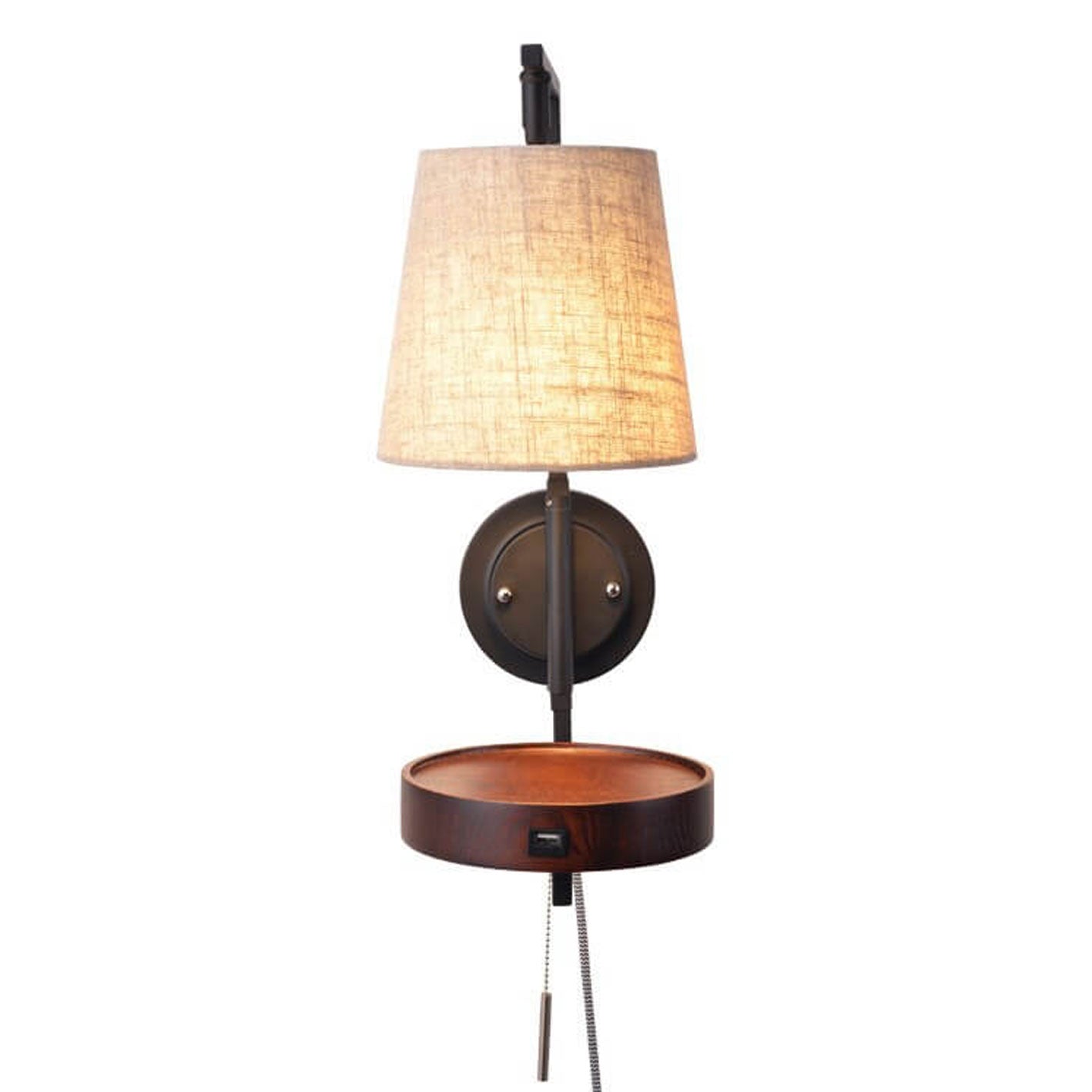 Light Wood Wrought Iron Fabric 1-Light Wall Sconce Lamp