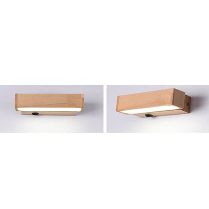 Log Wooden Rectangular Rotatable LED Wall Sconce Lamp