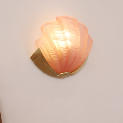 Modern Art Deco Shell Brass Glass 1-Light Wall Sconce Lamp