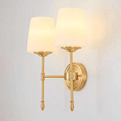 Brass Fabric Glass Straight Arm 1/2 Light Wall Sconce Lamp