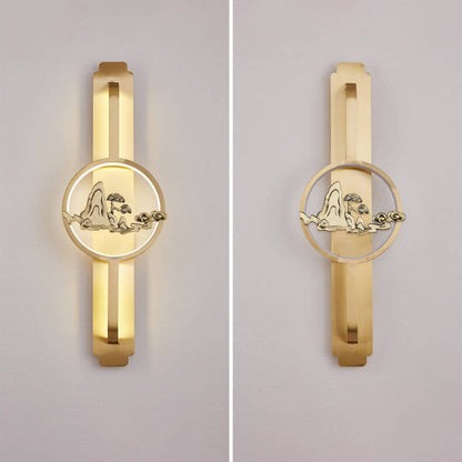 Modern Chinese Copper Long Round LED Wall Sconce Lamp