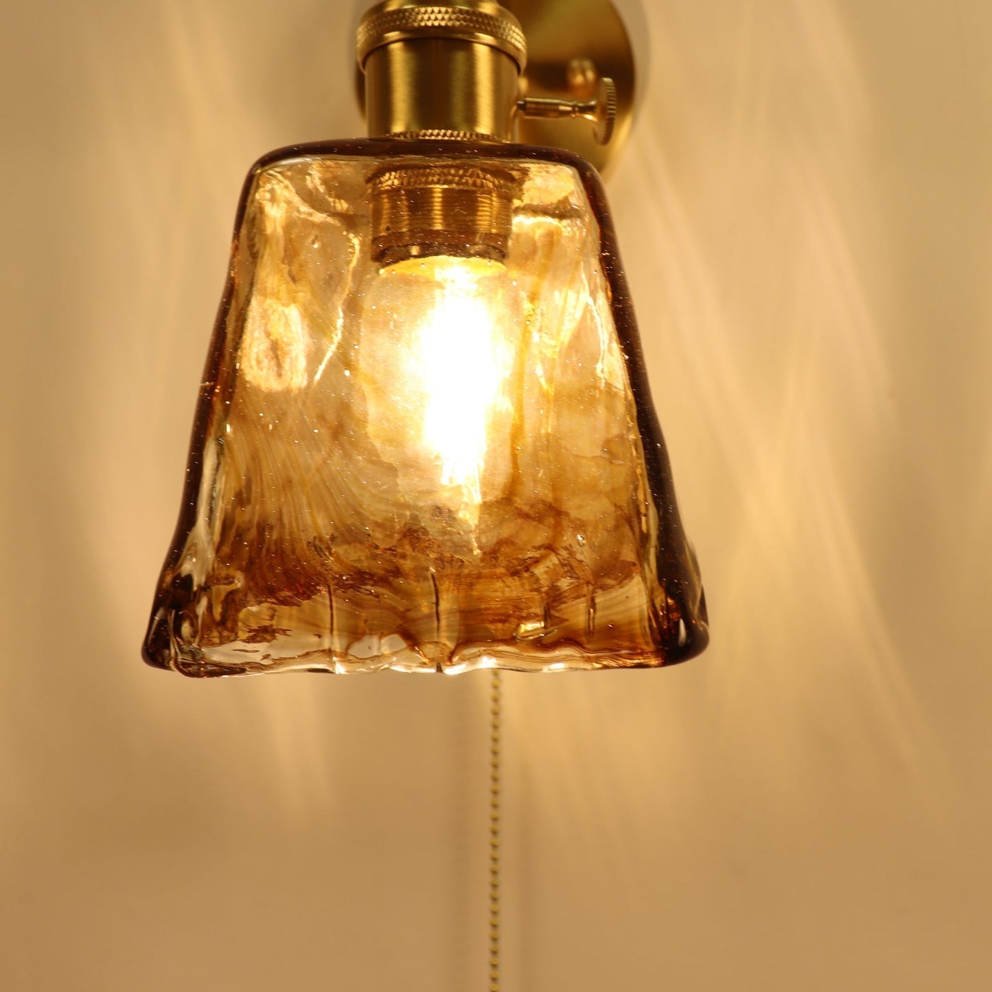 Brass Amber Square Glass Shade 1-Light Wall Sconce Lamp