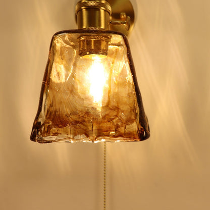 Brass Amber Square Glass Shade 1-Light Wall Sconce Lamp