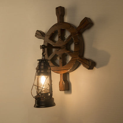 Pine Boat Rudder Kerosene Lamp 1-Light Wall Sconce Lamp