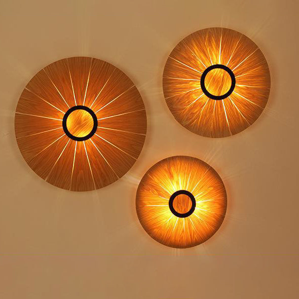 Round Cherry Veneer Oak Veneer 1-Light Wall Sconce Lamp