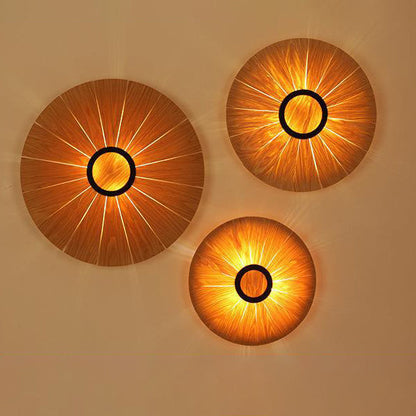 Round Cherry Veneer Oak Veneer 1-Light Wall Sconce Lamp
