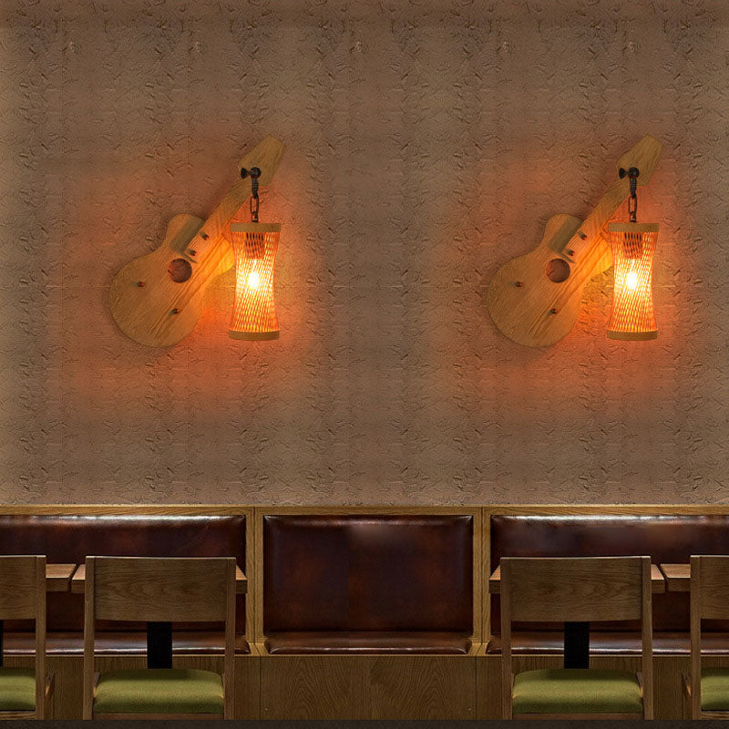 Wooden Violin Cylinder Shade 1-Light Wall Sconce Lamp