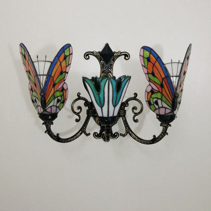 Tiffany Butterfly Alloy Iron Glass 3-Light Wall Sconce Lamp