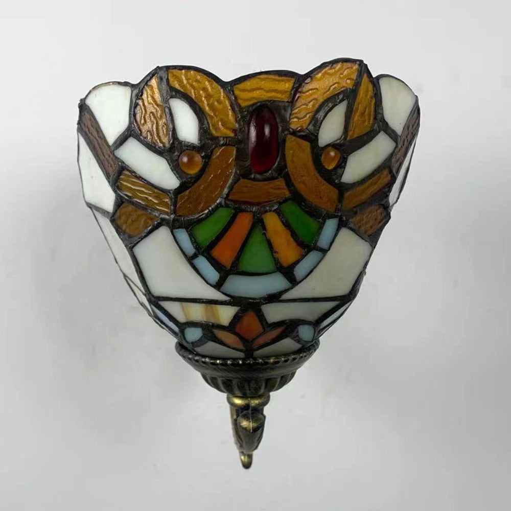 Tiffany Flower Iron Stained Glass 1-Light Wall Sconce Lamp