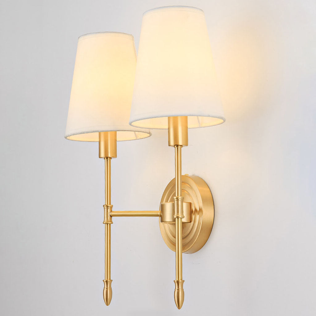 Brass Fabric Glass Straight Arm 1/2 Light Wall Sconce Lamp
