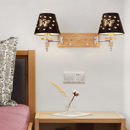 Iron Pine Wood Butterfly Cone 1/2 Light Wall Sconce Lamp