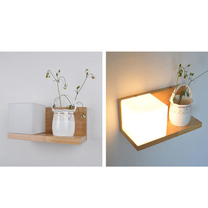 Creative Rubberwood Glass Square 1-Light Wall Sconce Lamp