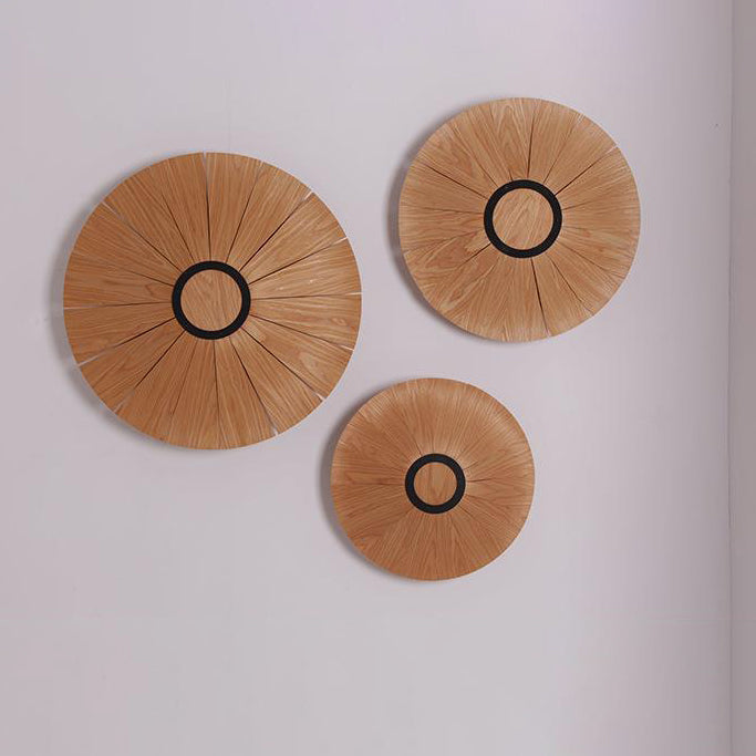 Round Cherry Veneer Oak Veneer 1-Light Wall Sconce Lamp