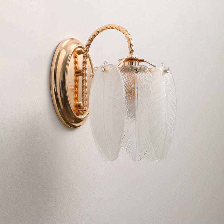 French Feather Cylinder Glass Iron 1-Light Wall Sconce Lamp