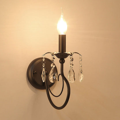 European Wrought Iron Crystal 1-Light Wall Sconce Lamp