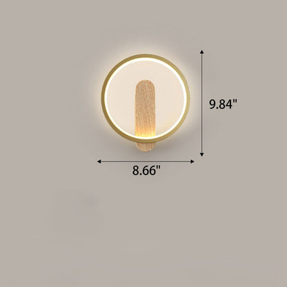 Wood Grain Round Wrought Iron LED Wall Sconce Lamp