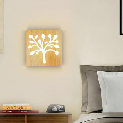 Solid Wood Happy Tree & Antler Pattern LED Wall Sconce Lamp