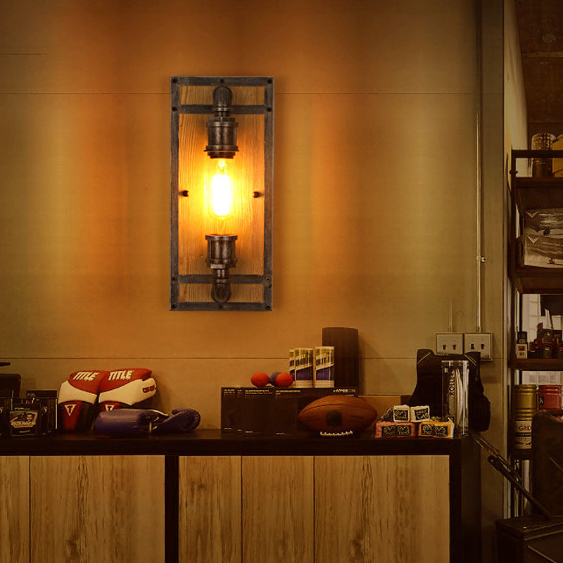 Industrial Pine Wood Iron Cage 1-Light Wall Sconce Lamp