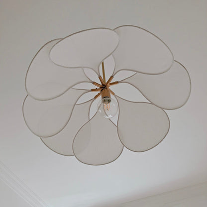 Contemporary Boho Petal Fabric Lampshade 1-Light Pendant Light For Living Room