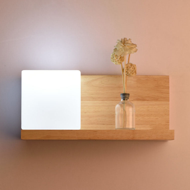 Creative Rubberwood Glass Square 1-Light Wall Sconce Lamp