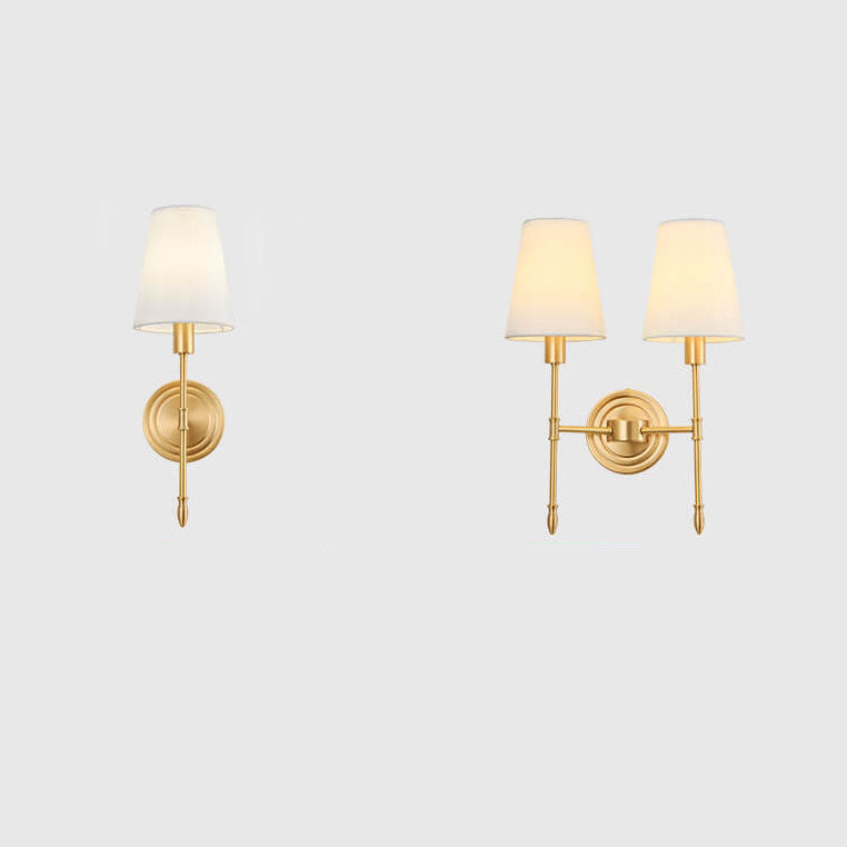Brass Fabric Glass Straight Arm 1/2 Light Wall Sconce Lamp