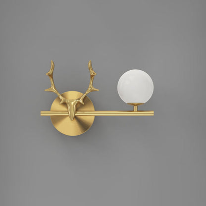 Luxury Antler Full Brass Glass 1-Light Wall Sconce Lamp