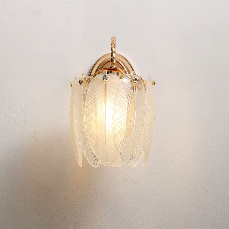 French Feather Cylinder Glass Iron 1-Light Wall Sconce Lamp