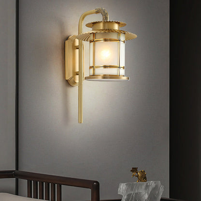 Chinese Copper Lantern Design 1-Light Wall Sconce Lamp