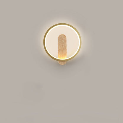 Wood Grain Round Wrought Iron LED Wall Sconce Lamp