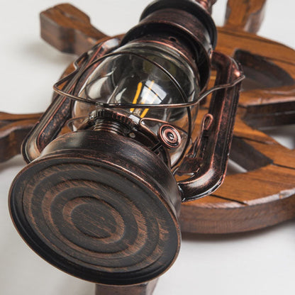 Pine Boat Rudder Kerosene Lamp 1-Light Wall Sconce Lamp