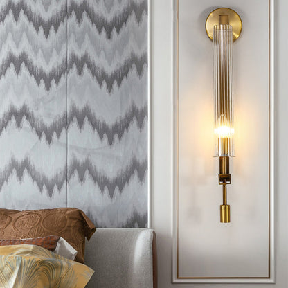 Simplicity Ribbed Glass Column 1-Light Wall Sconce Lamp