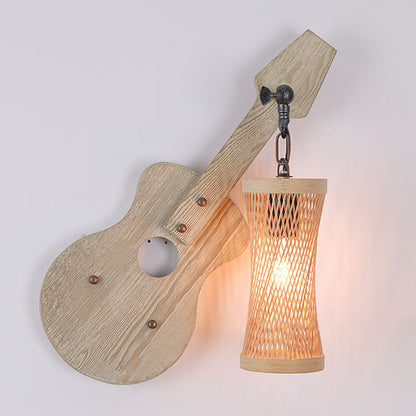 Wooden Violin Cylinder Shade 1-Light Wall Sconce Lamp