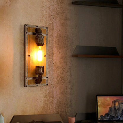 Industrial Pine Wood Iron Cage 1-Light Wall Sconce Lamp