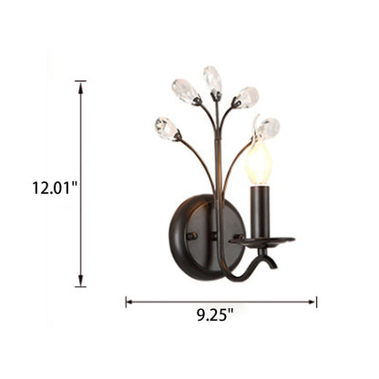 European Wrought Iron Crystal 1-Light Wall Sconce Lamp