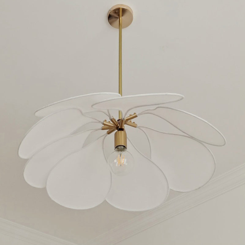 Contemporary Boho Petal Fabric Lampshade 1-Light Pendant Light For Living Room