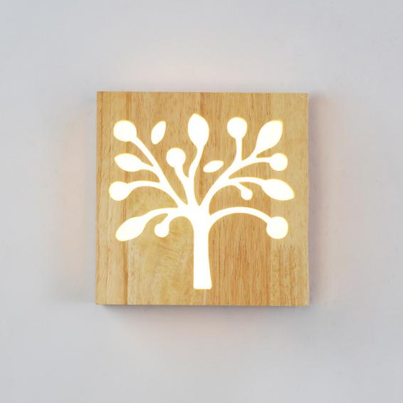 Solid Wood Happy Tree & Antler Pattern LED Wall Sconce Lamp
