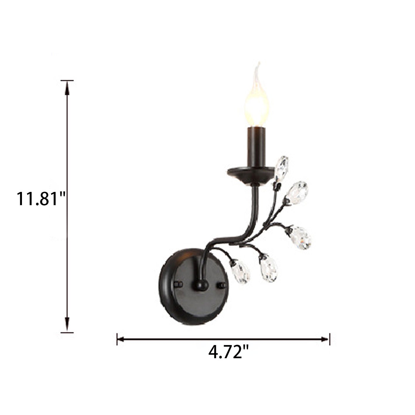 European Wrought Iron Crystal 1-Light Wall Sconce Lamp