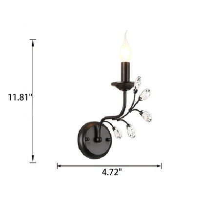European Wrought Iron Crystal 1-Light Wall Sconce Lamp