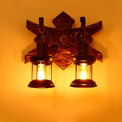 Farmhouse Wood Frame Iron 2-Light Wall Sconce Lamp