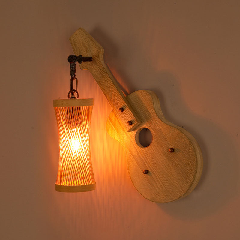 Wooden Violin Cylinder Shade 1-Light Wall Sconce Lamp