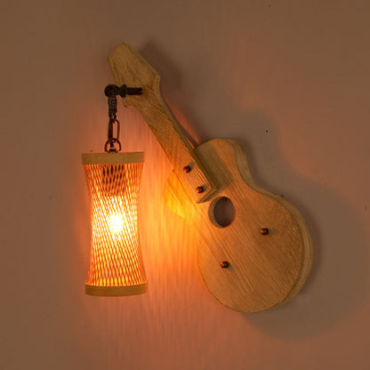 Wooden Violin Cylinder Shade 1-Light Wall Sconce Lamp