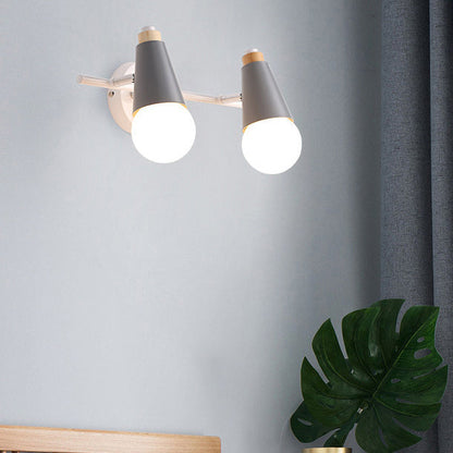 Simplicity Wood Iron Horn Cone 1/2/3 Light Wall Sconce Lamp