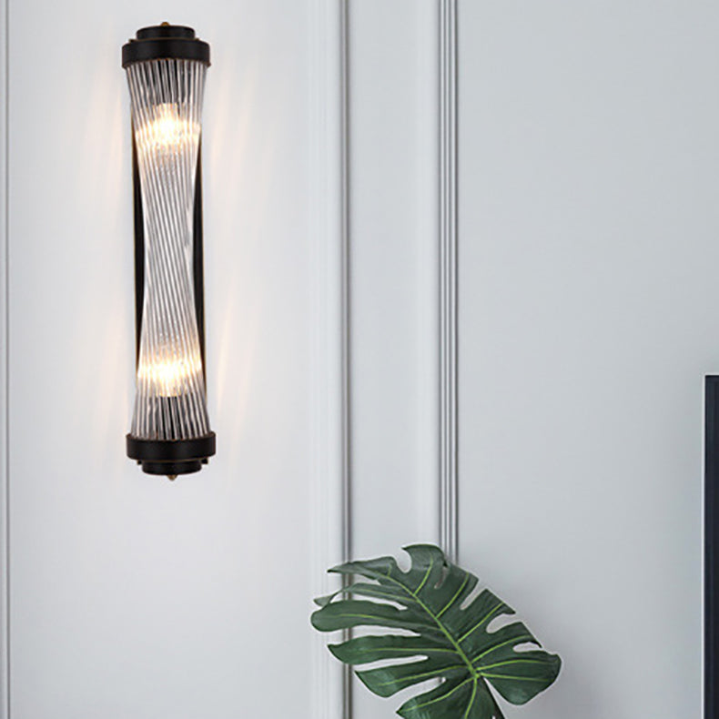 Metal Steel Crystal Column Tower 2-Light Wall Sconce Lamp