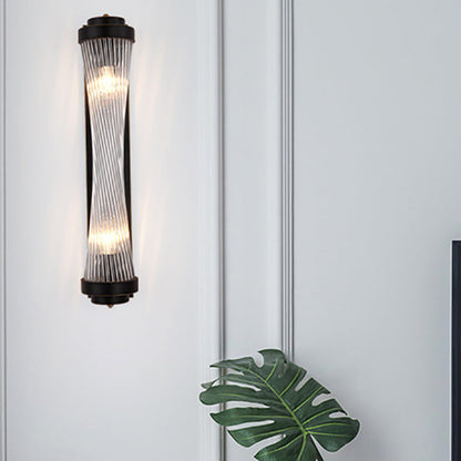 Metal Steel Crystal Column Tower 2-Light Wall Sconce Lamp