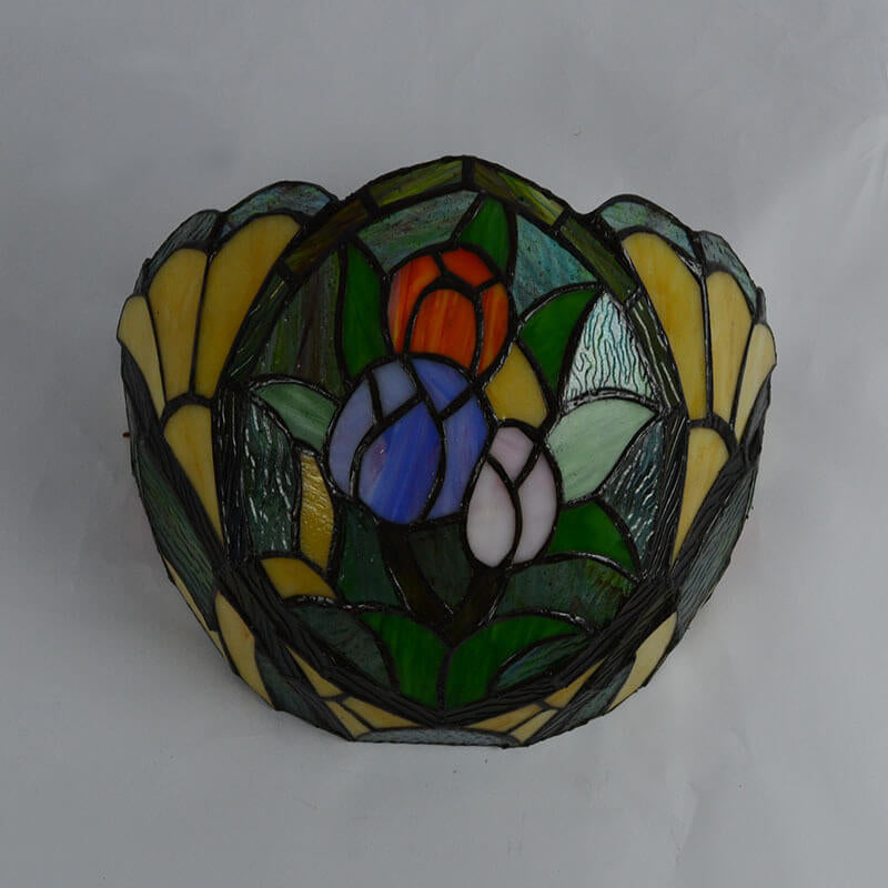 Tiffany Flower Stained Glass Bowl 1-Light Wall Sconce Lamp