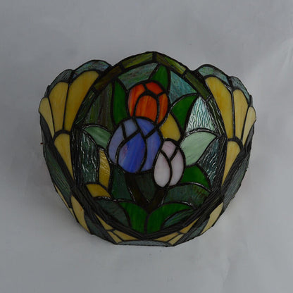 Tiffany Flower Stained Glass Bowl 1-Light Wall Sconce Lamp