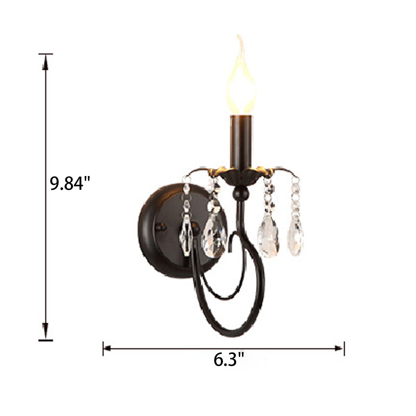 European Wrought Iron Crystal 1-Light Wall Sconce Lamp